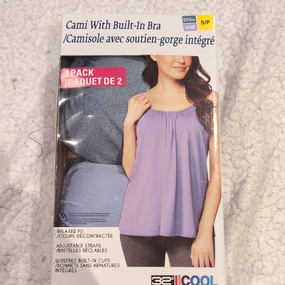 S: 32 Degrees Cami 2pk with Built-In Bra - Purple and Blue
